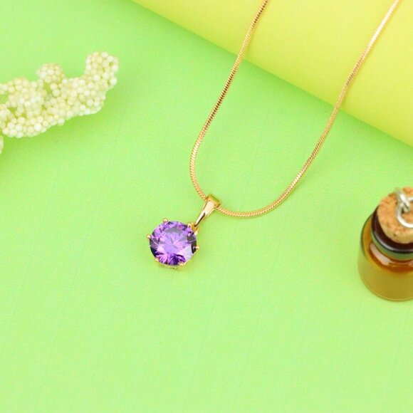 "Radiant Purple Round Pendant with Gold Plating for Elegant Style, XPPT1672 - Picture 2 of 13
